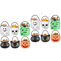 Plates Set 2 Portable Pumpkin Bucket Candy Holder Pots Cauldron Halloween Pp Party Supplies Home Utensils For Hospitality Serving Tray