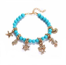 Anklets BLUE STAR Summer Beach Boho Ocean Outdoor Chain Green Colour Ankle On Leg Beaded Rope Anklet Rudder Bracelet Gift4531562