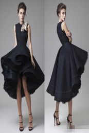 Krikor Jabotian 3D Lace Floral Arabic Dubai Jewel Neck Dark Navy Evening Dress Knee Length Party Gown Sleeveless Formal homecoming9031997