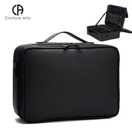 High Quality waterproof Women PU leather Cosmetic bag Portable case Large Capacity Make Up Insert Bag travel suitcase 240329
