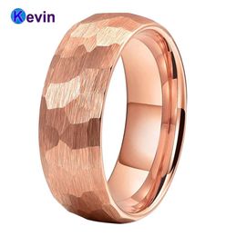 Rose Gold Hammer Ring Tungsten Carbide Wedding Band For Men Women MultiFaceted Hammered Brushed Finish 6MM 8MM Comfort Fit9179076