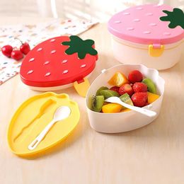 Dinnerware Strawberry Shape Lunch Box With Fork Spoon 2 Layer Grade Plastic Large Capacity Fruit Storage Bento Kids Cute Gift