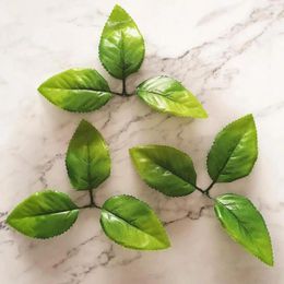 Decorative Flowers 20pcs Hole 2mm Green Leaves Artificial Flower For Wedding Decoration Garland Rose Leaf Foliage Craft Fake