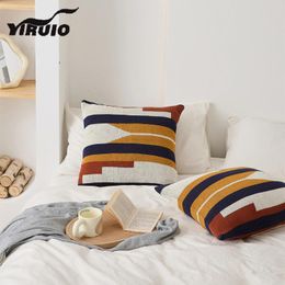 Pillow YIRUIO Colorful Geometric Plaid Case Soft Breathable Cotton Knitted Cover 45 Bed Sofa Throw