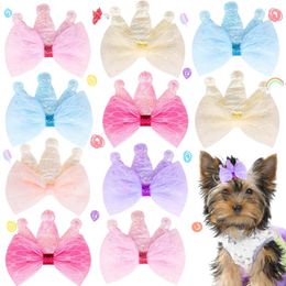 Dog Apparel 10pcs Summer Lace Pet Bowties Hair Clips Princess Crown Various Dream Colours Accessories For Cute Cats