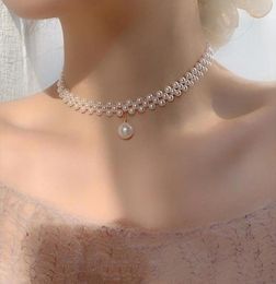 Pendant Necklaces Pearl Woven Neckchain Necklace 2021 Korean Design Sense Clavicle Chain Fashion Personality Summer Women9613336