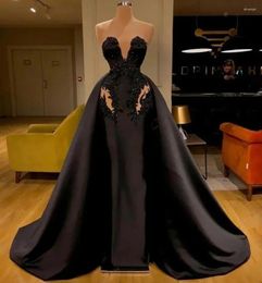 Party Dresses 2024 Prom Black Evening Gown Mermaid Trumpet Sweetheart Sleeveless Satin Applique Beaded Zipper Lace Up Plus Size