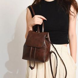 School Bags Brown PU Backpack Creative Solid Color Retro Small Pack Korean Style Shoulder Bag Girls