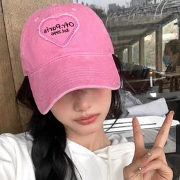 Ball Caps Women Baseball Cap Vintage Washed Cotton Soft Breathable Hip Hop Sun Hat Retro Y2K Love Heart Letter Embroidered Snapback