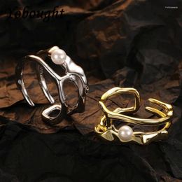 Cluster Rings Vintage Style Pearl Ring S925 Sterling Silver With Irregular Lines In Fashion