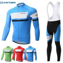 Racing Sets XINTOWN Men's Cycling Suits Long Jersey Sleeve & Tights Pants Blue Green Red