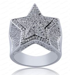 New Designer Luxury 18K Gold White CZ Zirconia Pentagram Ring 2020 Full Diamond Iced Out Hip Hop Jewelry Gifts for Men Women Rin5158888