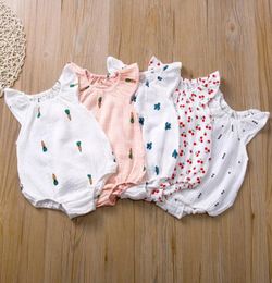 5 Colours Newborn Baby Romper Summer Jumpsuit Cherry Cactus Printed Infant Girl Princess Onesies Bodysuit Clothes New 20208204455