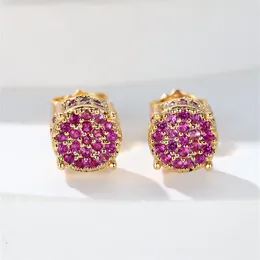 Stud Earrings Luxury Female Red Stone Gold Colour Zircon Jewellery For Women Charm Crystal Wedding Earring