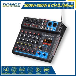 Mixer Bomge 6 Channel Dj Mixing Console Power Karaoke Stereo Amplifier Audio Mixer 300w 48v Phantom Power Bluetooth Usb Mp3 Fm Radio