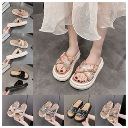 2024 new Luxury Thick soled cross strap cool slippers women black Exquisite sequin sponge cake sole one line trendy slippers size35-41