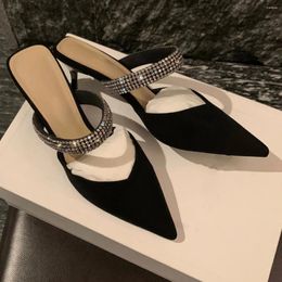 Slippers Sexy Elegant Brand Design Crystal Outside Pointed Toe Thin Heels Women Shoes High Fashion Mature Chaussures Femme