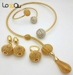 Longqu Brand 2021 Dubai Gold Jewelry Set For Beautiful Women Necklace Earrings Nigerian Wedding Accessories 4281078