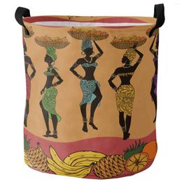 Laundry Bags African Women Fruit Basket Ethnic Foldable Large Capacity Waterproof Storage Organizer Kid Toy Bag