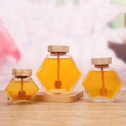 Storage Bottles Heat-Resistant Kitchen Cork Lid Glass With Wooden Dipper Honey Jar Pot Dispenser Container