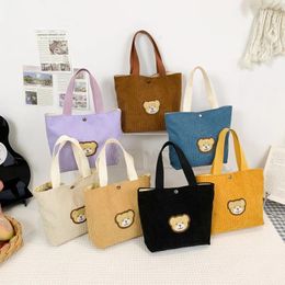 Shopping Bags Mini Cute Handbag Corduroy Student Picnic Food Lunch Bag Personalised Versatile Women Cartoon Bear Pattern Tote