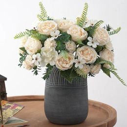 Decorative Flowers 2pcs Artificial Silk Peony Bulbous Chrysanthemum Combination Christmas Wreath Wedding Garden Home Vase Diy Decoration