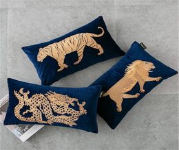 Luxury designer pillow case embroidery Lion tiger and dragon pattern cushion cover 3050cm use for new home decoration Christmas g2142135