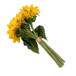 Decorative Flowers Long Stem Sunflowers DIY Realistic Lifelike Yellow Flower Summer Leaves Decor For Meeting Room Centre Of Centrepiece