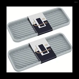 Tea Trays Kitchen Sink Organiser Tray Sponge Holder For Bathroom Counter Silicone Soap Grey 2Pc