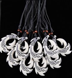 Fashion Whole 12PCSLOT Faux Yak Bone New Zealand Tribal Maori Hei Matau Fish Hook pendants Surfer Necklace Choker Gift MN5188473716
