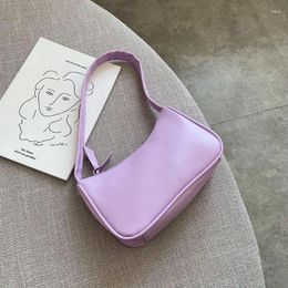 Shoulder Bags Soft PU Leather Women Purple Underarm Bag Retro Solid Colour Ladies Baguette Handbags Fashion Design Girls Small