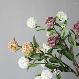 Decorative Flowers 3 Heads Snowball Hydrangea Flower Branch Wedding Artificial DIY Scrapbook Flores Artificiales House Decor