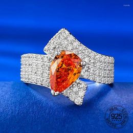 Cluster Rings 925 Sterling Silver Mirco Pave Zircon Jewellery 6x9mm Pear Shape Orange 2 High Carbon Diamond Ring