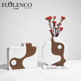 Vases Flolenco Interior Modern Table Luxury Ceramic Vase Home Office Desktop Living Room Decor Flower