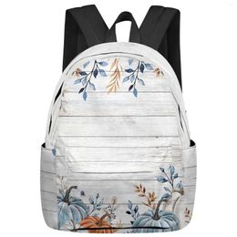 Backpack Thanksgiving Pumpkin Blue Leaves Student School Bags Laptop Custom For Men Women Female Travel Mochila