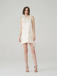 Casual Dresses Summer 2024 Women's Dress Satin Beaded Loose Elegant Y2k Clothes High Quality Pompous Bra
