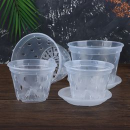 1Pc Flowerpot Garden Planter Drainage Pots with Holes Transparent Orchid Baskets Plastic Breathable Flower Pots Accessories 240409