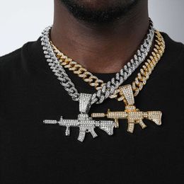 Men Women Hip Hop Iced Out Bling Subhine Gun Pendant Necklace With 13Mm Miami Cuban Chain Hiphop Necklaces Fashion Jewellery