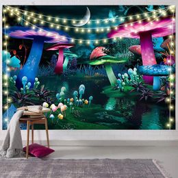 Tapestries Mushroom Print Tapestry Wall Hanging Bohemian Home Decoration Background Cloth Plant Painting Beach Towel