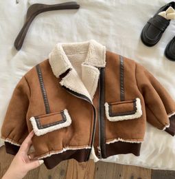 Jackets Children's Coat 2024 Narrow Squint Winter Private Compound Suede Jacket Baby Lambs Wool Thickness