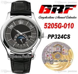 GRF V2 5205G010 A324 Automatic Mens Watch Complications Annual Calendar Steel Case Moon Phase Black Dial Leather Watches PP324SC 4826133