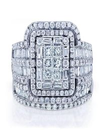 Wedding Rings Luxury Female White Crystal Stone Ring Set Big Silver Colour For Women Vintage Bridal Small Square Engagement4059362