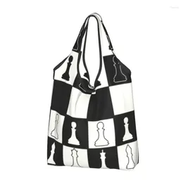 Storage Bags Chess Game Groceries Shopping Tote Bag Women Funny Chessboard Shopper Shoulder Large Capacity Handbag