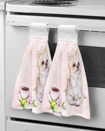 Towel Dog Coffee Cup Watercolor Painting Hand Quick Dry Microfiber Towels Kitchen Soft Absorbent