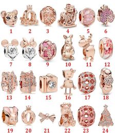 Genuine 925 Sterling Silver Fit Bracelet Charms Rose Gold Crown Carriage Knot Hollow Gift Box Pendant Beads Love Heart Blue Crysta Charm For DIY Beads Charms7271602