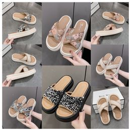 2024 Top Luxury Thick soled cross strap cool slippers women black white Exquisite sequin sponge cake sole one line trendy slippers size35-41