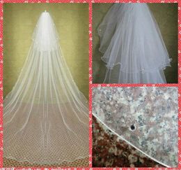 Elegant Two Tiers Layer Beaded Crystal Wedding Veils Cathedral Vintage Bridal Veils 2015 Bridal Hair Accessories With Comb Rhinest3274513