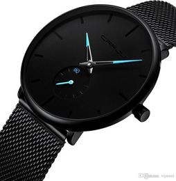 Men Luxurious Brand high quality fashion Quartz Watch simple design Ultra thin dial Stainless steel milan mesh strap Watches Water3140307