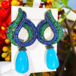 Dangle Earrings GODKI Elegant Red Carpet Blue Gemstone For Women Wedding Cubic Zircon Dubai Bridal Earring Boucle D'oreille 2024