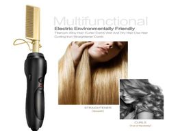 2 In 1 Electric Environmentally Friendly Titanium Alloy Hair Curler Comb Wet and Dry Hair Use Hair Curling Iron Straightener Flat 6625200